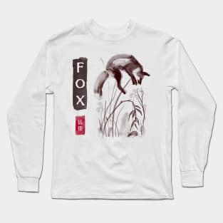 Fox Brush Painting Brown Red Design Long Sleeve T-Shirt